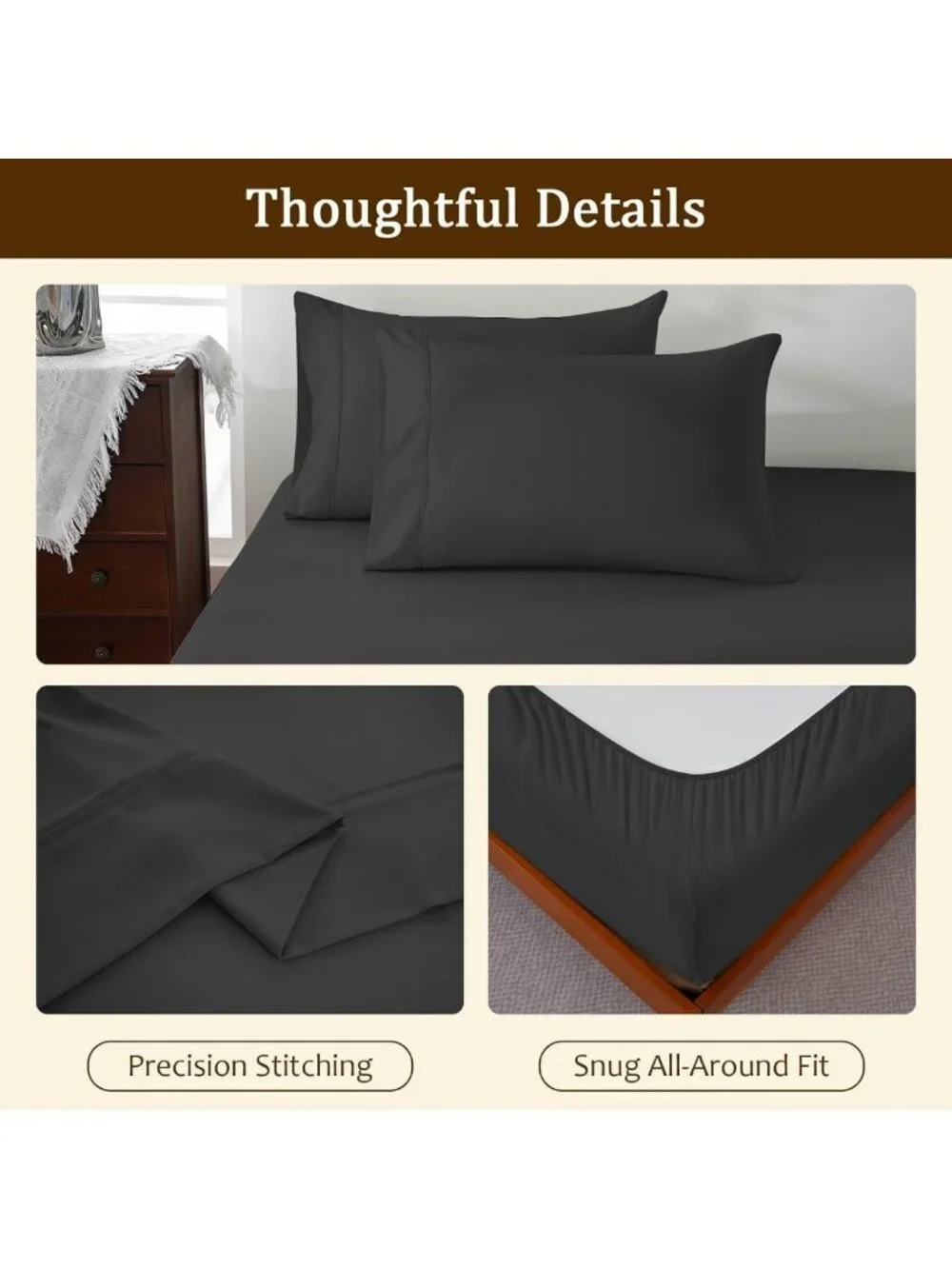 Luxury Queen Sheet Set - 4 Pieces Soft Microfiber, Deep Pocket, Easy Care, Dark